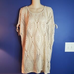 Crochet look tie swim coverup Shoreline nude beige neutral suit top dress S/M